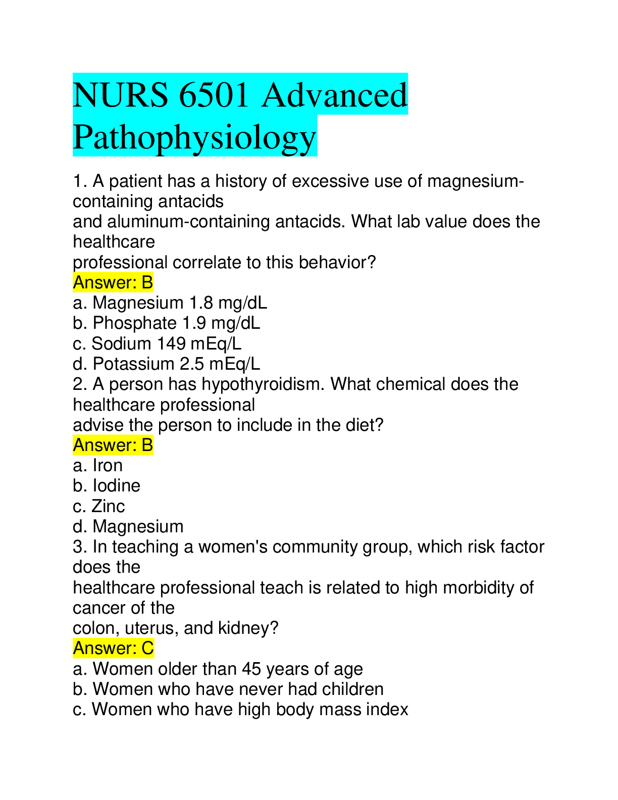 Preview image for NURS 6501 Advanced Pathophysiology | 26 Questions | 100% Correct answers